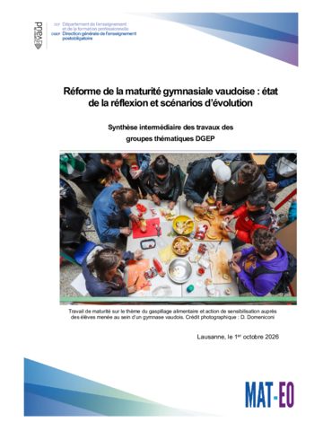 Aperçu de la première page de Réforme de la maturité gymnasiale vaudoise : état de la réflexion et scénarios d’évolution